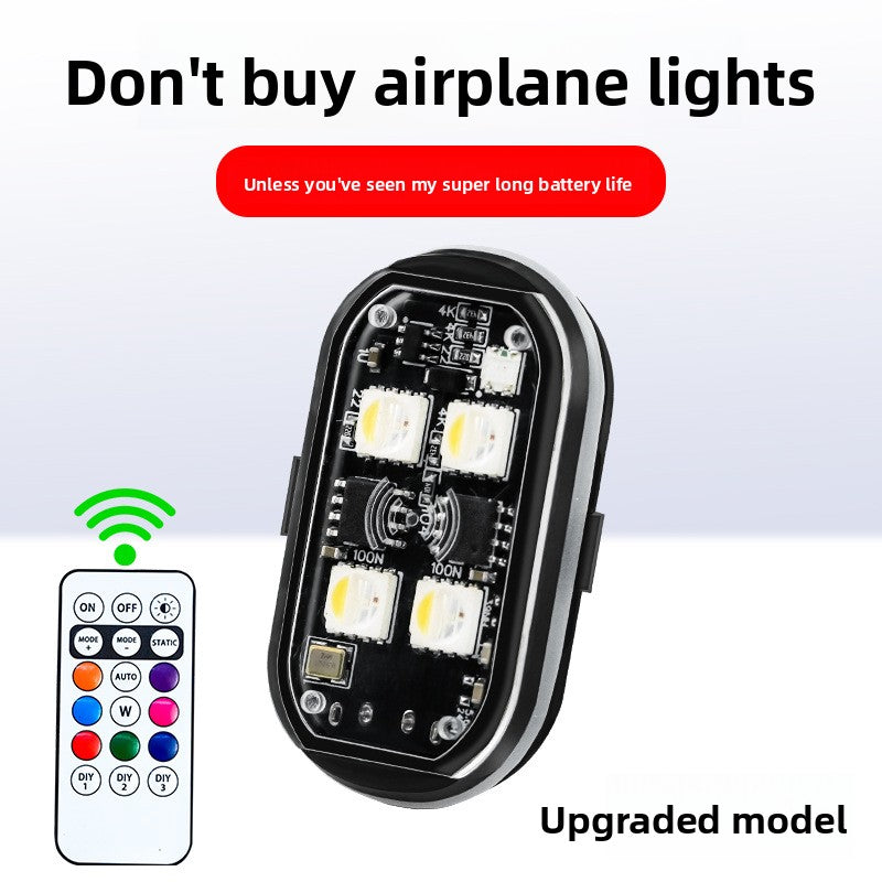 Wireless remote control aircraft lights.
 Works on/in any vehicle.