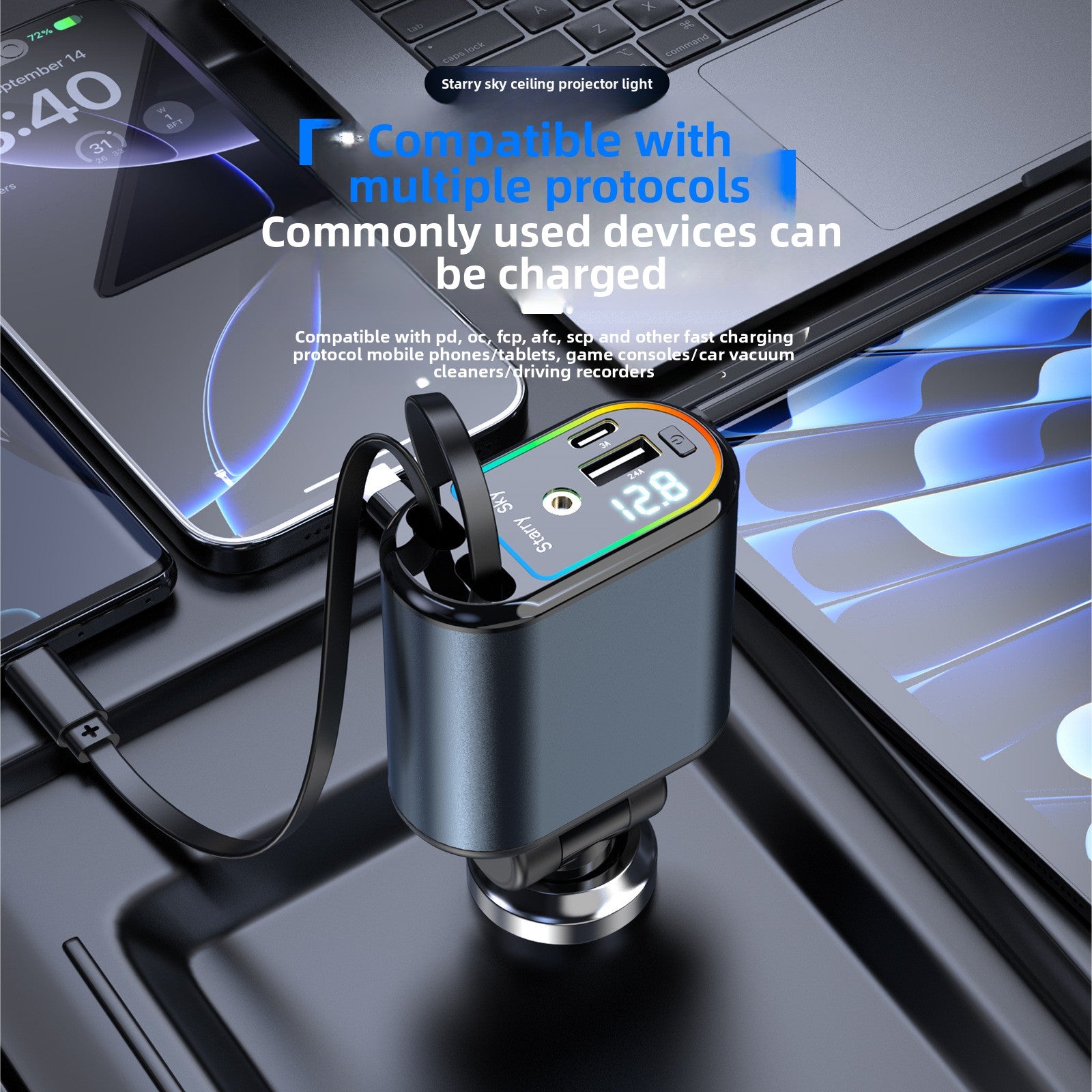 Cable Car Charger 120w with Digital Display