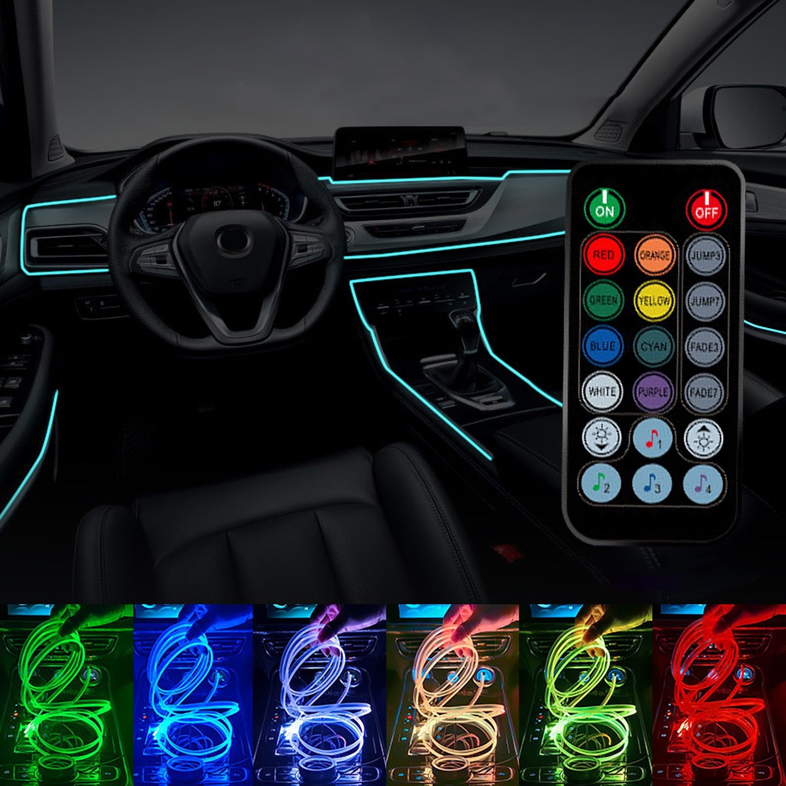 RGB Interior Car LED Strip Lights, 4PCS Multicolor under Dash Lighting Kit with Music Sync Mode, Remote Control for Customizable Ambiance in Cars and Trucks